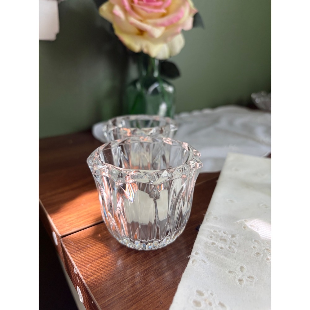 Set of 2 Vintage Pressed Glass Votive Candle Holders, Faceted